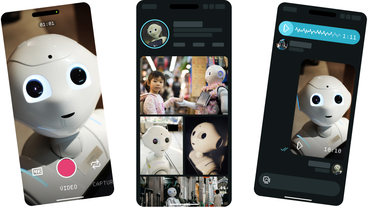 Social App with Image Grid, Video Recording, and Voice Messages