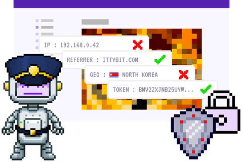 ittybit mascot robot in front of a screenshot of the security screen